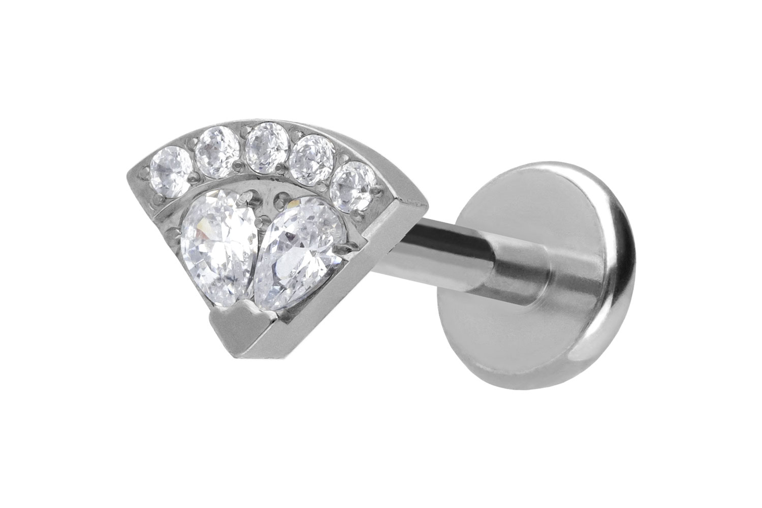 Titan Labret Piercing mit Push Fit KRISTALLFÄCHER